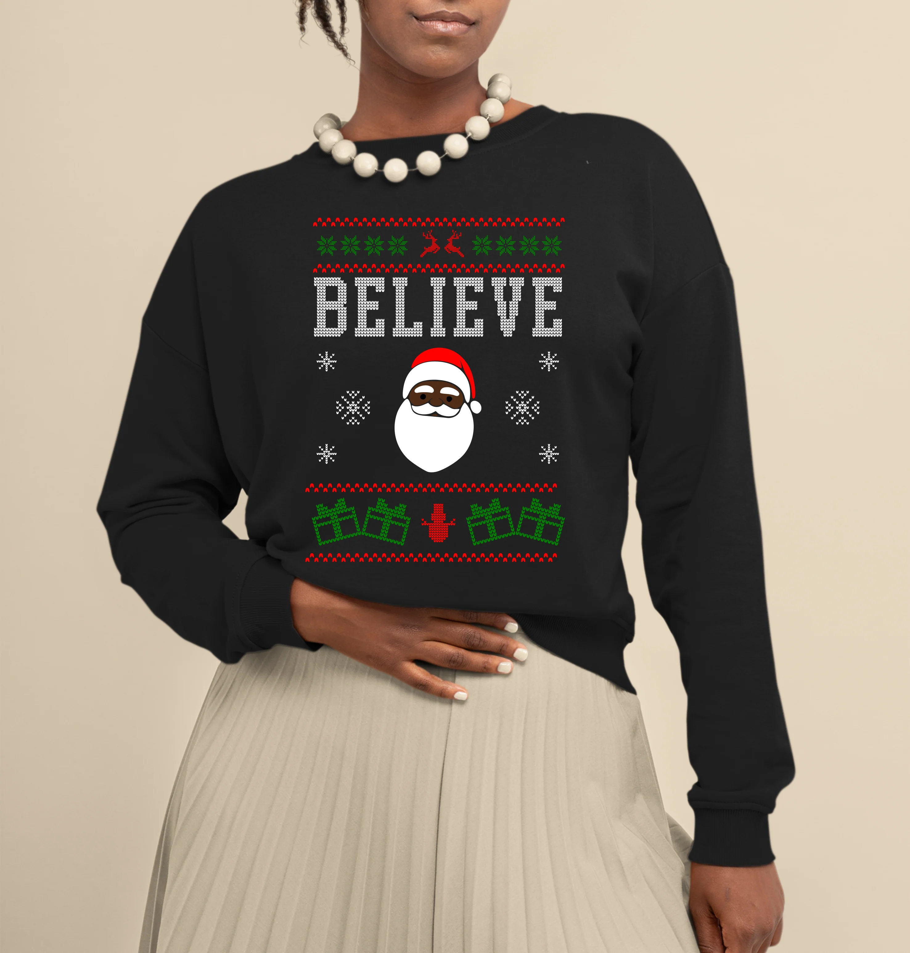 Black Santa Christmas Sweater - Black Guy Christmas Sweater - Unisex - Image 2