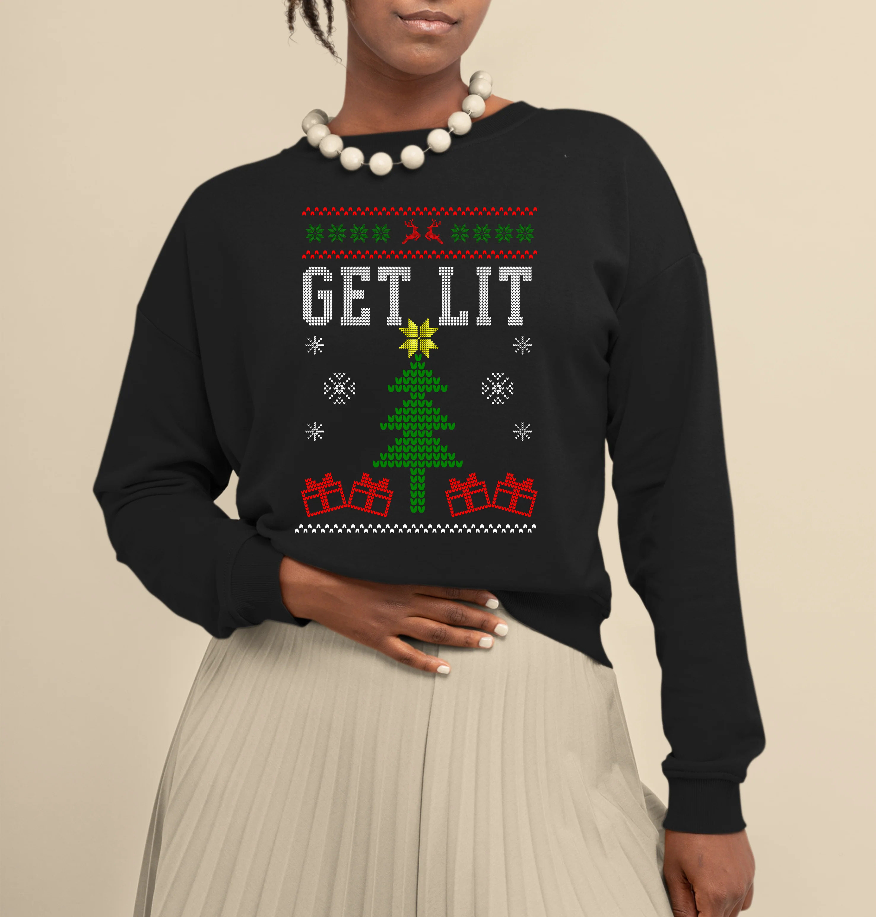 Get Lit Christmas Sweater - Black Christmas Sweater - Unisex African American Christmas Sweater - Image 2