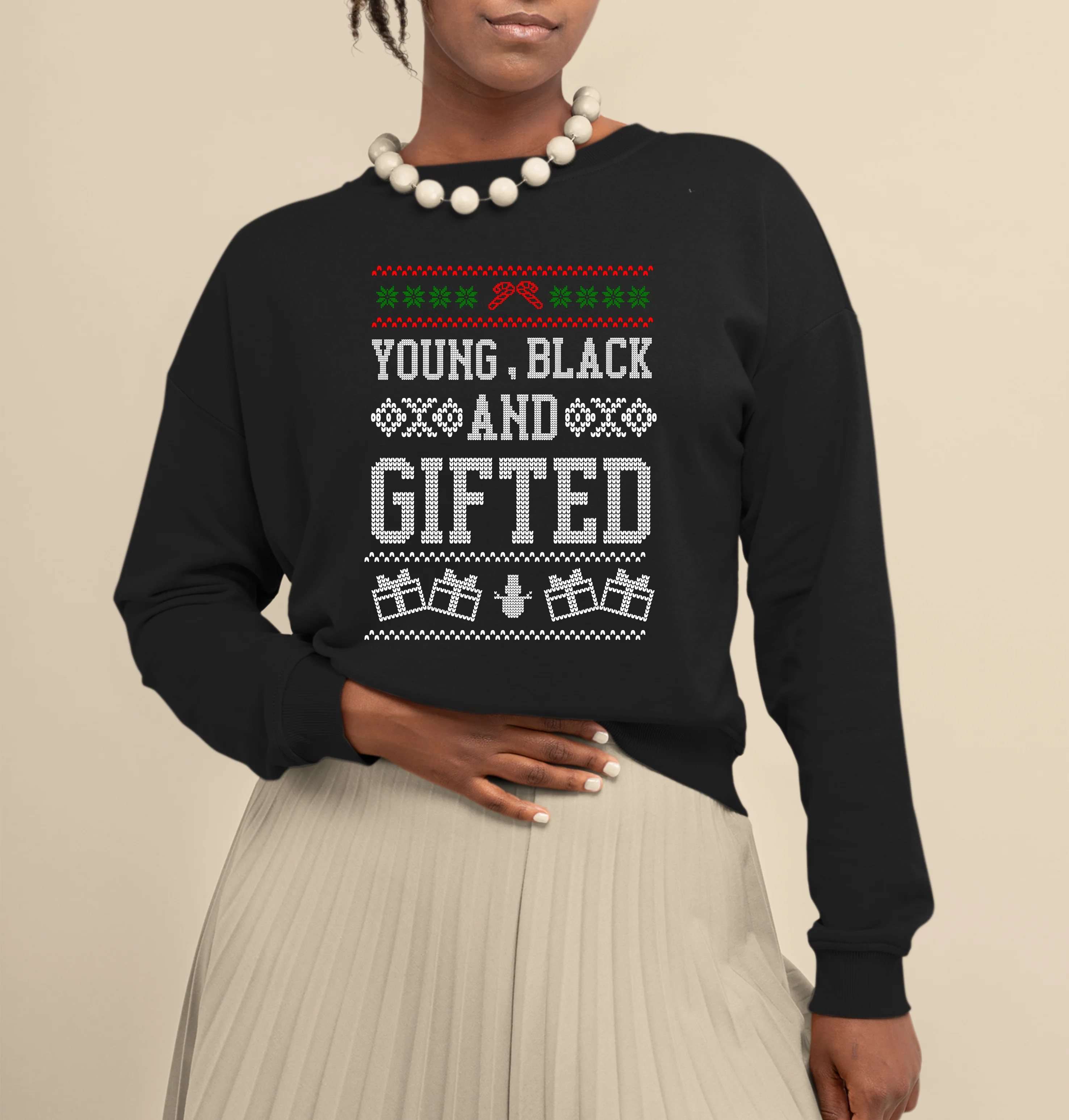 Young Black Gifted Ugly Christmas Sweater - Unisex Christmas Sweater - Image 2